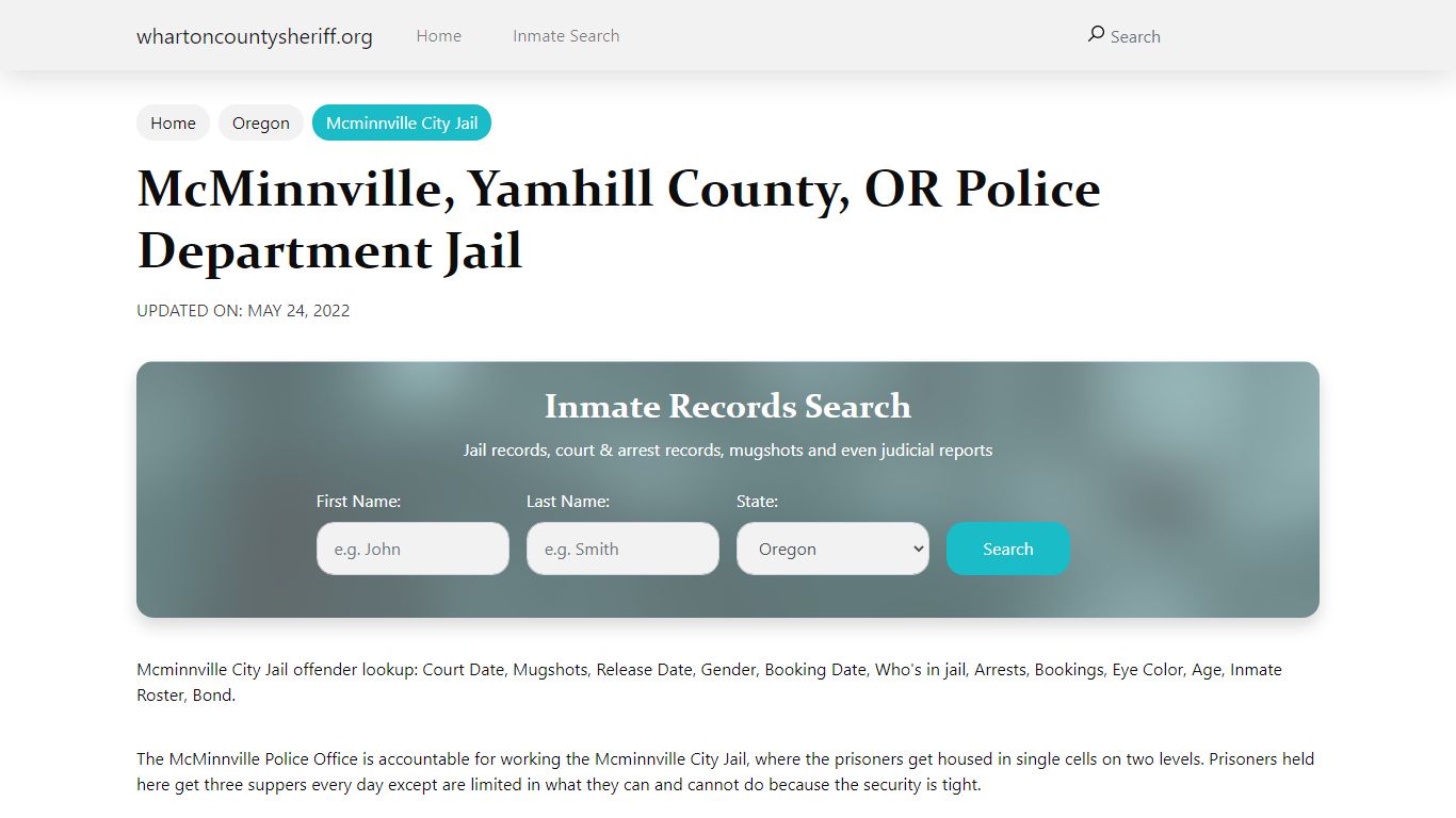 McMinnville, OR City Jail Inmates, Arrests