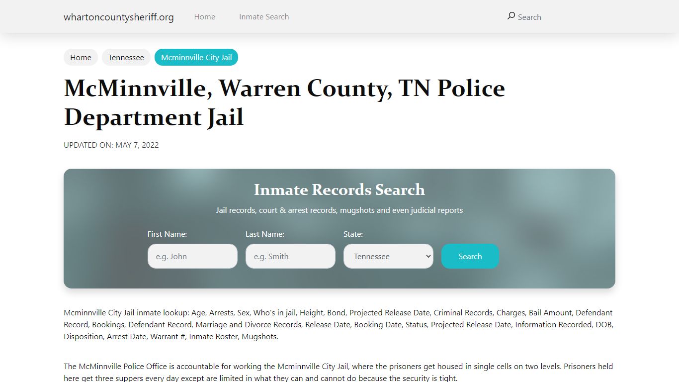 McMinnville, TN City Jail Inmates, Arrests